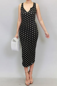 Classic Polka Dot Midi Dress/ Black