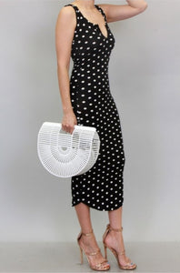 Classic Polka Dot Midi Dress/ Black