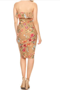 Floral Strapless Midi Dress