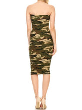 Load image into Gallery viewer, Camouflage  Print, Strapless Midi Dress
