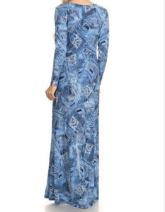 Denim Printed Maxi Dress