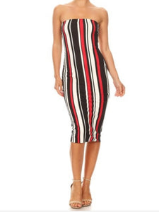 Red / Black Stripped Tube Dress