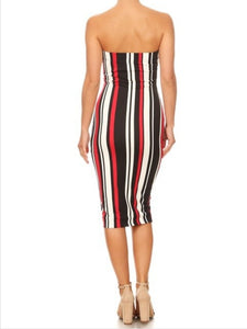 Red / Black Stripped Tube Dress