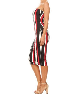 Red / Black Stripped Tube Dress