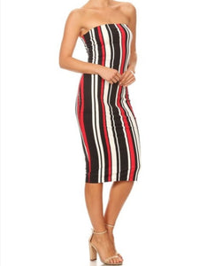 Red / Black Stripped Tube Dress