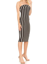 Load image into Gallery viewer, Black/ White Stripped Fully Lined Tube Dress
