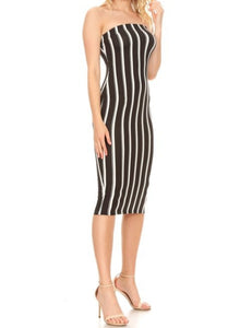 Black/ White Stripped Fully Lined Tube Dress