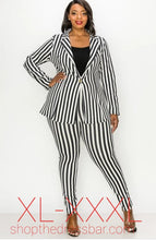 Load image into Gallery viewer, Black &amp; Ivory Strip Jacket and Pants
