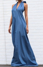 Load image into Gallery viewer, Demin Blue Halter Maxi w/ Pockets
